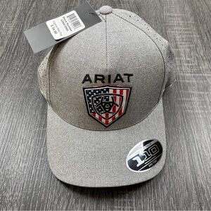 Ariat USA Flag Adjustable Snapback Flex Fit Tech Gray Logo Cap NWT